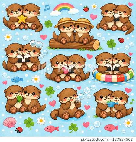 可愛的水獺兄弟插圖 137854508