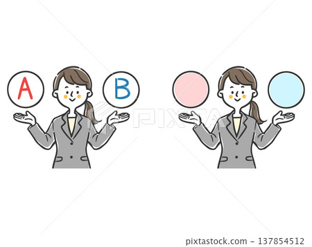 選項 A 和 B：年輕女性辦公室職員，上半身，向量圖。 137854512