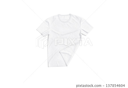 Blank white crumpled t-shirt deflacted corner mockup flat lay png, transparent background, 3d rendering. Empty closeup basic wrinkled tshirt mock up cut out. Clear fabric undervest clothing template. Blank white crumpled t-shirt deflacted corner mockup flat lay png, transparent background, 3d rendering. Empty closeup basic wrinkled tshirt mock up cut out. Clear fabric undervest clothing template. 137854604