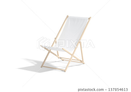 Blank white folding beach chair mock up png, transparent background, 3d rendering. Empty collapsible chaise-longue for summertime travel mockup cut out. Clear relaxation portable sunbed template. 137854613