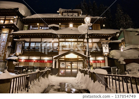 Nighttime scenery of Ginzan Onsen, Yamagata Prefecture Nighttime scenery of Ginzan Onsen, Yamagata Prefecture 137854749