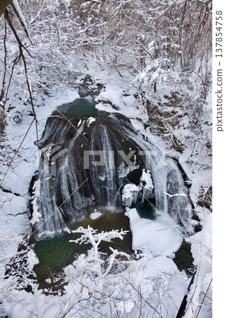 Winter scenery of Sekiyama Great Waterfall, Yamagata Prefecture Winter scenery of Sekiyama Great Waterfall, Yamagata Prefecture 137854758