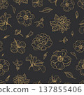 Dark Gold Floral Line Seamless Pattern 137855406