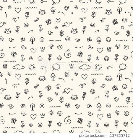 Hand drawn doodle icons seamless background for kids fabric vector illustration. Hand drawn doodle icons seamless background for kids fabric vector illustration. 137855712