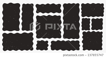 Wavy rectangle shape frame set with hand drawn square doodle elements in rough textured style. Bold black organic frames with subtle grain effect. Ideal for posters, packaging, branding. Wavy rectangle shape frame set with hand drawn square doodle elements in rough textured style. Bold black organic frames with subtle grain effect. Ideal for posters, packaging, branding. 137855747