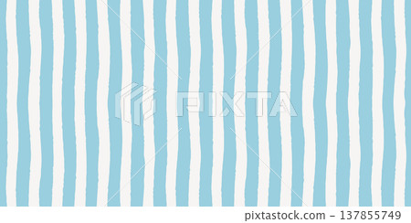 Watercolor baby stripe pattern with soft blue wave line stripes on white background, seamless hand painted texture for gentle beach style. Ideal for textiles tablecloth prints. Drag to swatches panel. 137855749