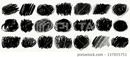 Crayon scribble text box line highlight set in black on white background with rough underline strokes. Crayon scribble marks in pencil drawn texture. Ideal for text accents, planners, posters Crayon scribble text box line highlight set in black on white background with rough underline strokes. Crayon scribble marks in pencil drawn texture. Ideal for text accents, planners, posters 137855751