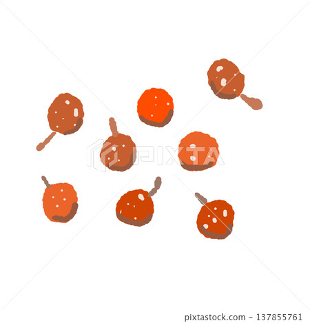 Hand-drawn illustration of scattered red sansho peppercorns. 137855761