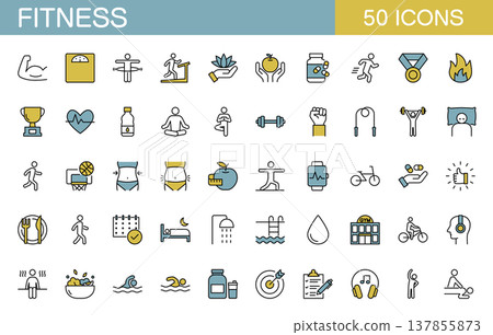 Fitness-related LINE icon set: weight training, diet, gym, etc. (color) Fitness-related LINE icon set: weight training, diet, gym, etc. (color) 137855873