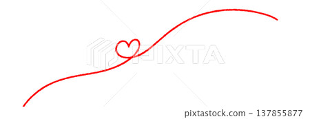 Abstract red yarn thread with smooth wavy squiggly heart line in minimal design. Curly rope texture 137855877