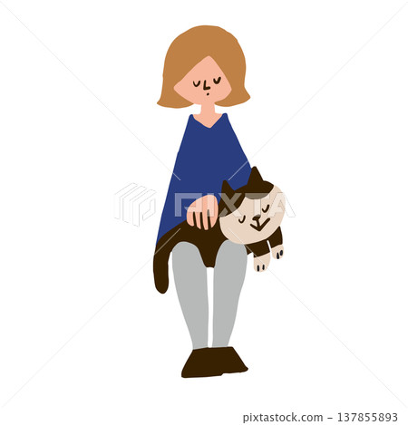 一位女士與一隻貓坐在一起的插圖 一位女士與一隻貓坐在一起的插圖 137855893