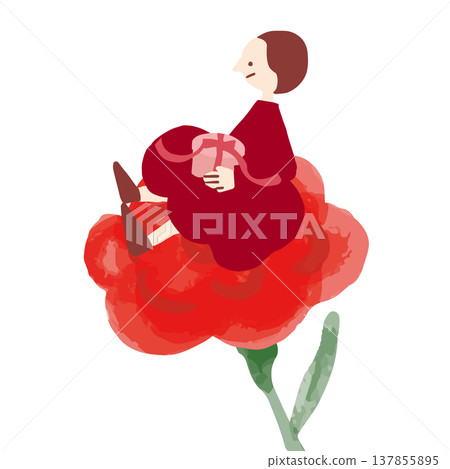 一幅描繪母親騎在康乃馨上的插圖。 137855895