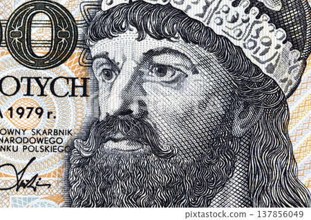 Mieszko I a closeup portrait from old Polish money 137856049