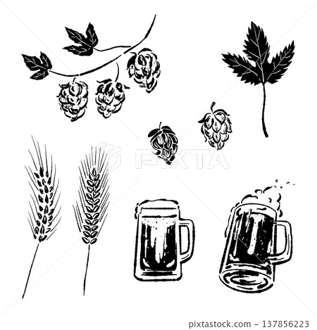 啤酒花、麥芽和啤酒杯套裝(單色) 啤酒花、麥芽和啤酒杯套裝(單色) 137856223