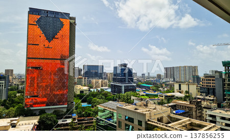Panoramic cityline of Mumbai, India. Modern buildings in large buisness city Panoramic cityline of Mumbai, India. Modern buildings in large buisness city 137856255