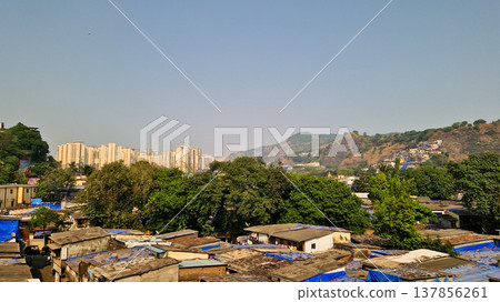 Panoramic cityline of Mumbai, India. Modern buildings in large buisness city 137856261