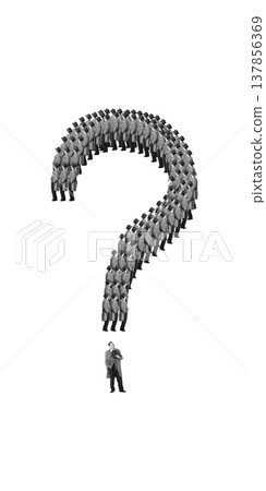 Single business person arranged in question mark shape representing and problem solving. 137856369