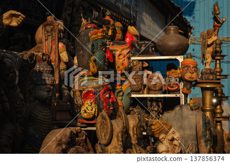 Wooden figures of Gods on the Chor Bazaar in Mumabi, India 137856374