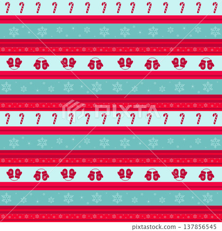 Seamless Christmas Pattern with Candy Canes Mittens and Snowflakes 137856545