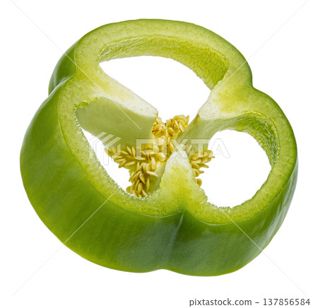 One green bell pepper slice isolated on white background with clipping path One green bell pepper slice isolated on white background with clipping path 137856584