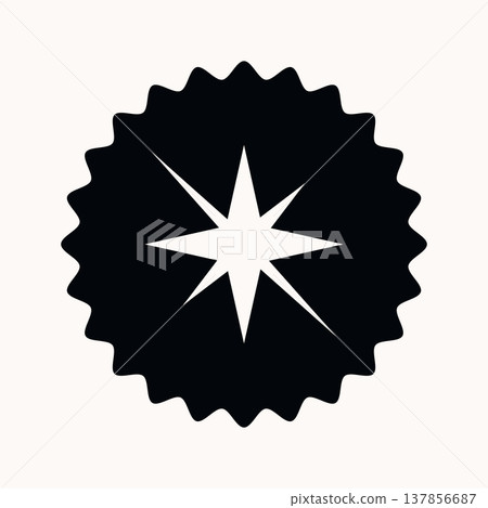 Flat vector retro star sticker badge. Geometric sparkle icon. Vintage black and white burst symbol. Flat vector retro star sticker badge. Geometric sparkle icon. Vintage black and white burst symbol. 137856687