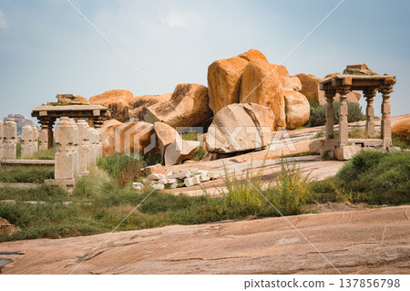 View of mountains and Tungabhadra river in Hampi, India View of mountains and Tungabhadra river in Hampi, India 137856798