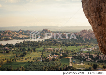 View of mountains and Tungabhadra river in Hampi, India View of mountains and Tungabhadra river in Hampi, India 137856808