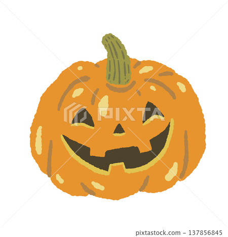A hand-drawn illustration of a smiling Halloween pumpkin (Jack-o'-lantern). A hand-drawn illustration of a smiling Halloween pumpkin (Jack-o'-lantern). 137856845