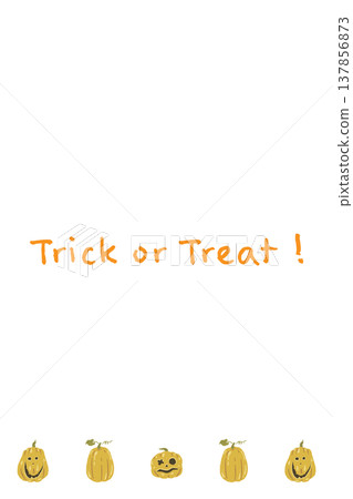 A vertical Halloween card template featuring a row of small pumpkins. A vertical Halloween card template featuring a row of small pumpkins. 137856873