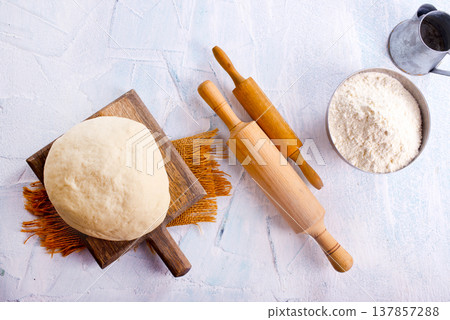 dought and ingredients, fresh dought on a table 137857288