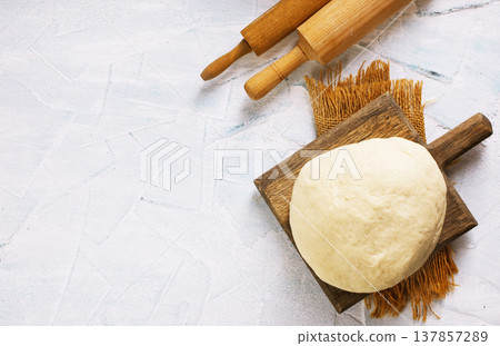 dought and ingredients, fresh dought on a table 137857289