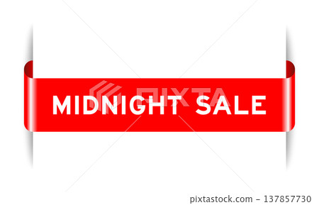 Red color inserted label banner with word midnight sale on white background 137857730
