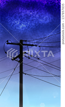 一幅有電線桿、雲朵和更多電線桿的風景。 一幅有電線桿、雲朵和更多電線桿的風景。 137857835