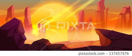 Desert planet surface with rocky mountains 137857876