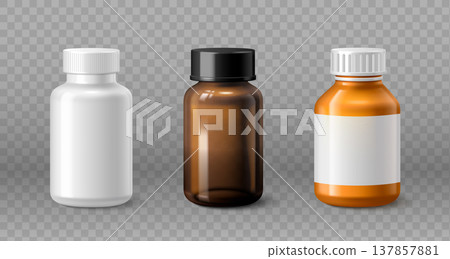 Plastic bottle mockup with cap for supplements 137857881