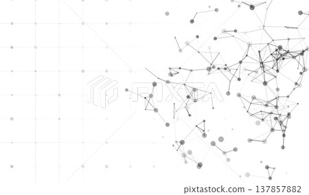 Abstract science and technology background design with lines, dots and grid. Digital network, ai connection, tech business and cyber systems backdrop concept. 137857882