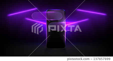 Modern smartphone, glass morphism message bubbles Modern smartphone, glass morphism message bubbles 137857899