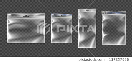 Transparent plastic bag mockup with zipper closure 137857936