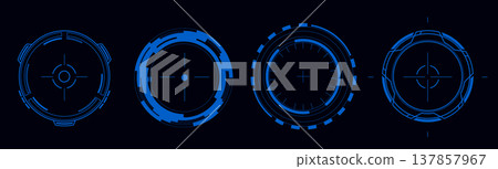 Hud circle frames, neon glowing target interface Hud circle frames, neon glowing target interface 137857967