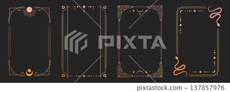 Mystical tarot card back with ornate golden frame 137857976