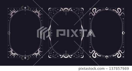 Black tarot cards set with celestial moon and sun Black tarot cards set with celestial moon and sun 137857989