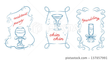 Cocktail party posters with doodle alcohol glasses Cocktail party posters with doodle alcohol glasses 137857991