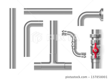 Industrial stainless steel pipeline with red screw 137858001