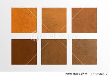 Realistic brown leather samples set on white Realistic brown leather samples set on white 137858007