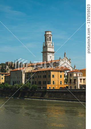 Beautiful cityscape view of Verona old town and Adige river. 137858023