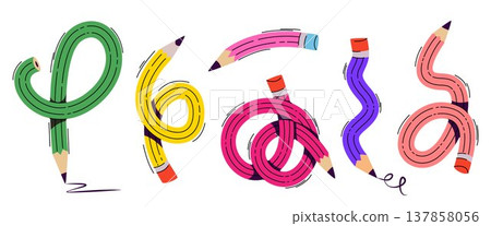 Cute twisted school pencils, flexible stationery Cute twisted school pencils, flexible stationery 137858056