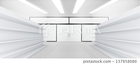 Modern supermarket interior with empty shelves 137858080