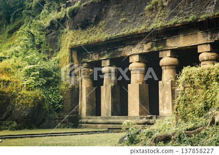 Elephanta Caves in Mumbai, India. Collection of cave temples dedicated to the Hindu god Shiva 137858227