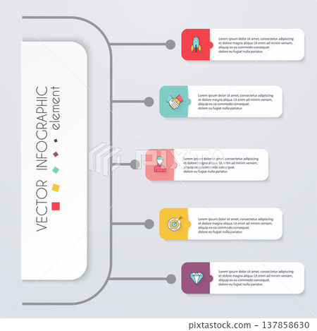 Vector colorful info graphics for your business presentations. Can be used for website layout, numbered banners, diagram, horizontal cutout lines, web design. 137858630