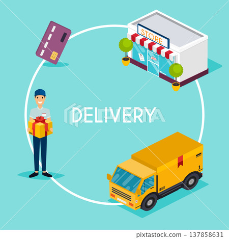 Flat 3d web isometric e-commerce, electronic business, online shopping, payment, delivery, shipping process, sales infographic concept vector. Flat 3d web isometric e-commerce, electronic business, online shopping, payment, delivery, shipping process, sales infographic concept vector. 137858631